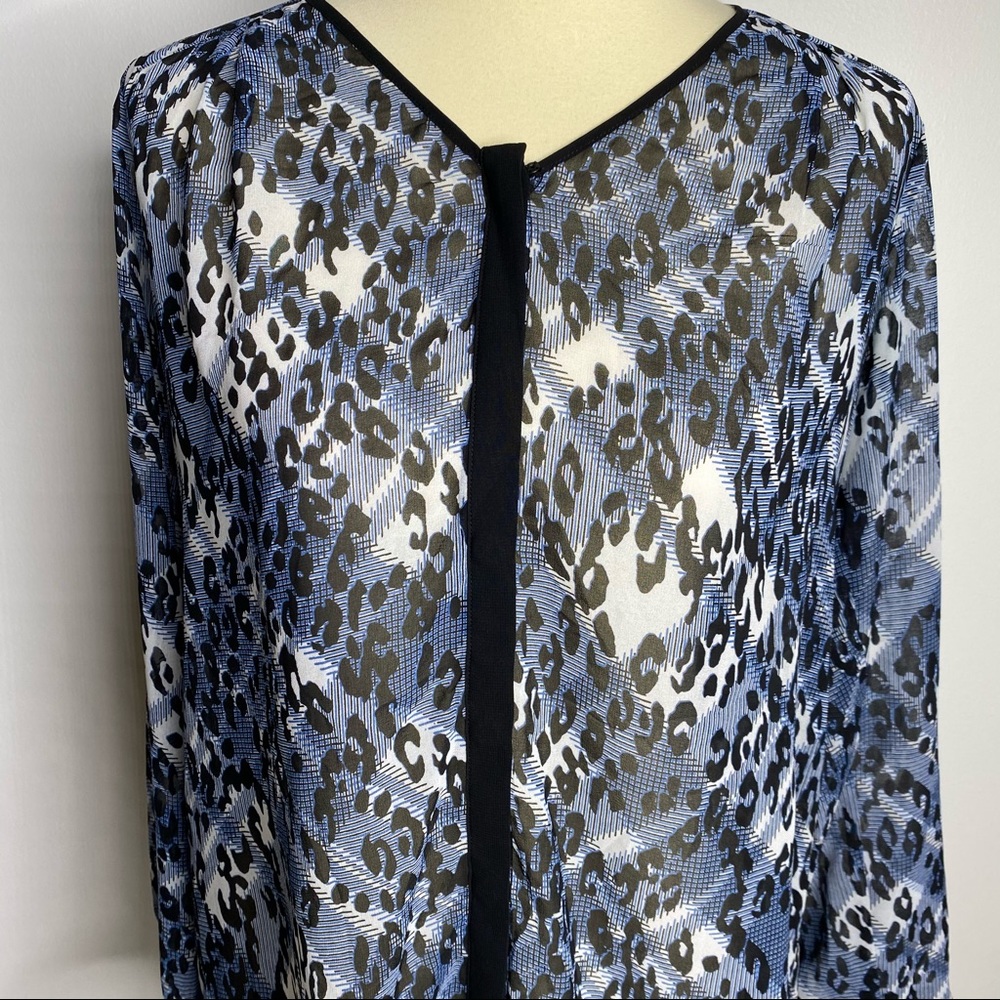 CAbi blue animal print partial sheer fatale blouse - Picture 3 of 8